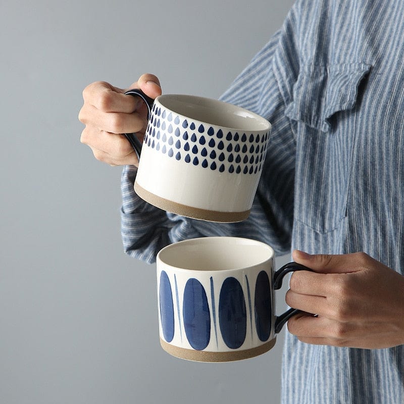 Lisslune | Large Stoneware Breakfast/Soup Mugs - Hand-Painted 450 ml