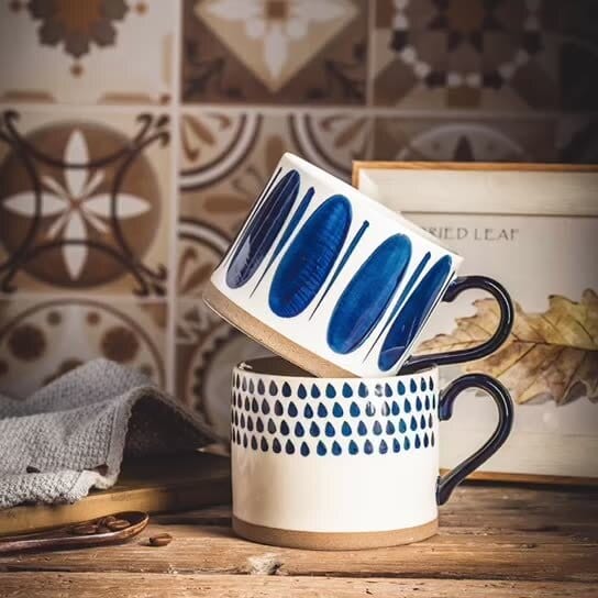 Lisslune | Large Stoneware Breakfast/Soup Mugs - Hand-Painted 450 ml