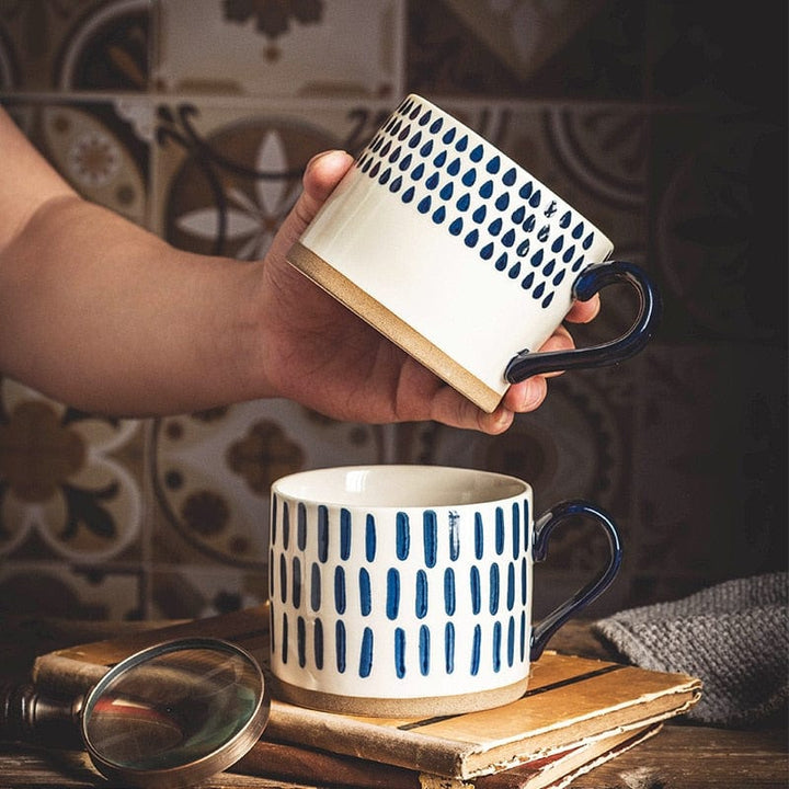 Lisslune | Large Stoneware Breakfast/Soup Mugs - Hand-Painted 450 ml