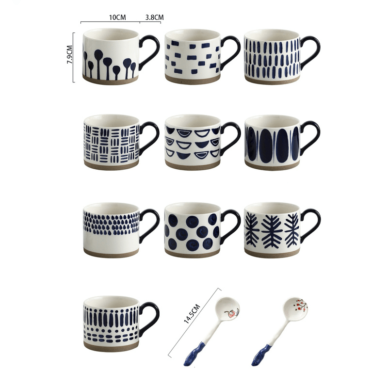 Lisslune | Large Stoneware Breakfast/Soup Mugs - Hand-Painted 450 ml