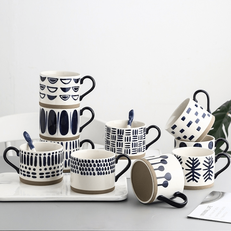 Lisslune | Large Stoneware Breakfast/Soup Mugs - Hand-Painted 450 ml