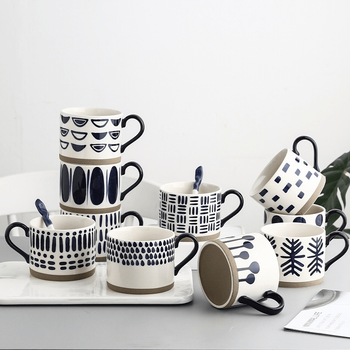 Lisslune | Large Stoneware Breakfast/Soup Mugs - Hand-Painted 450 ml