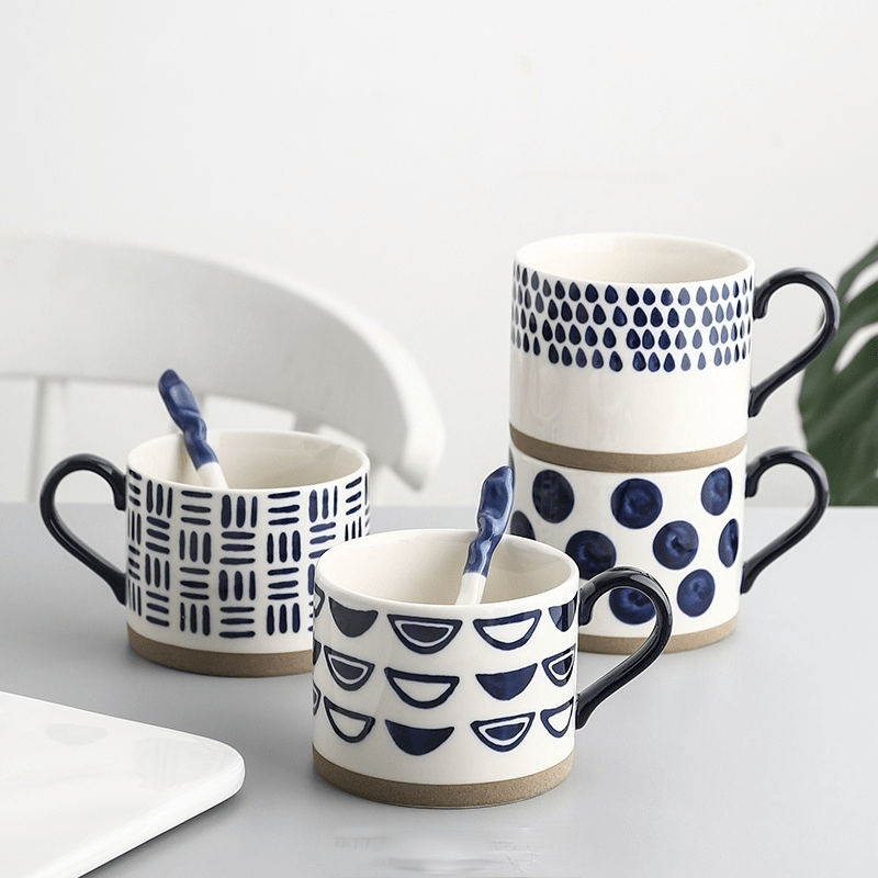 Lisslune | Large Stoneware Breakfast/Soup Mugs - Hand-Painted 450 ml