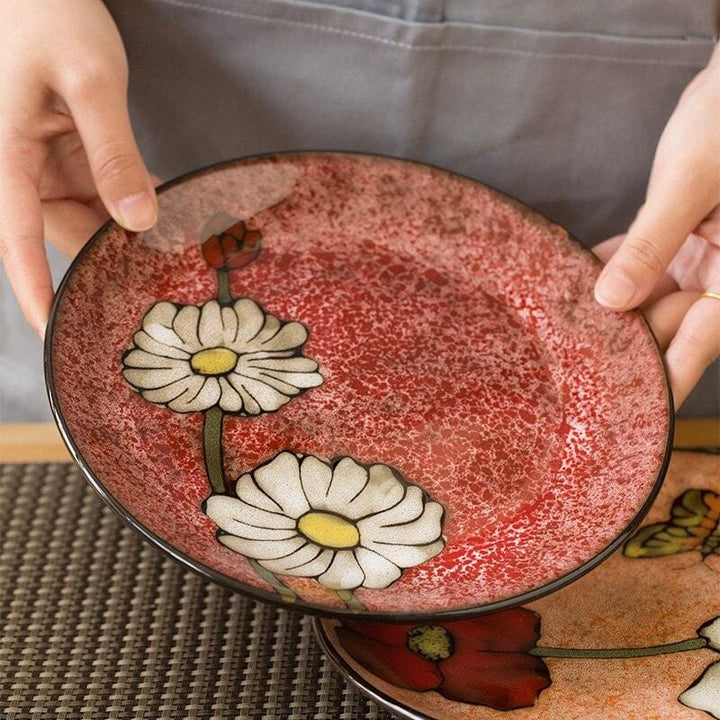 Lisslune | Floral ceramic hand-painted plates - 20.3-22.2 cm & approx. 25.4 cm (approx. 8-8.74" & 10")