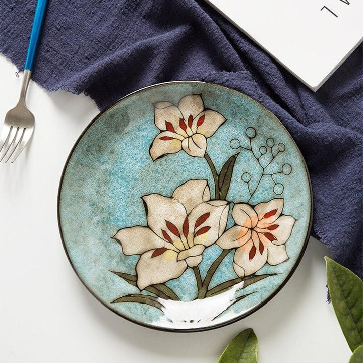 Lisslune | Floral ceramic hand-painted plates - 20.3-22.2 cm & approx. 25.4 cm (approx. 8-8.74" & 10")