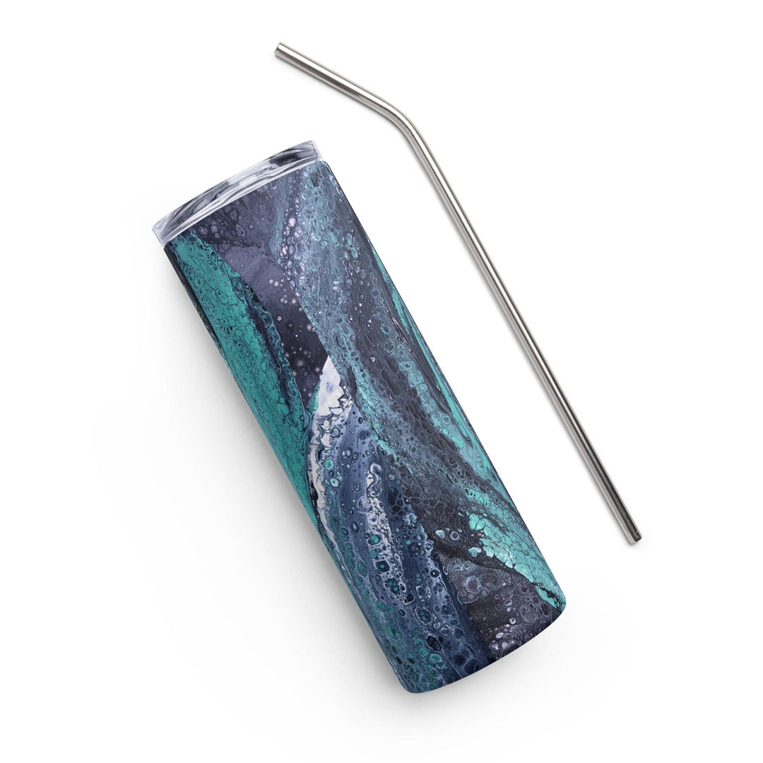 Lisslune | Turquoise, Blue and Green Stainless Steel 20 oz Skinny Tumbler (600 ml) | Ebru Water Marbling Design