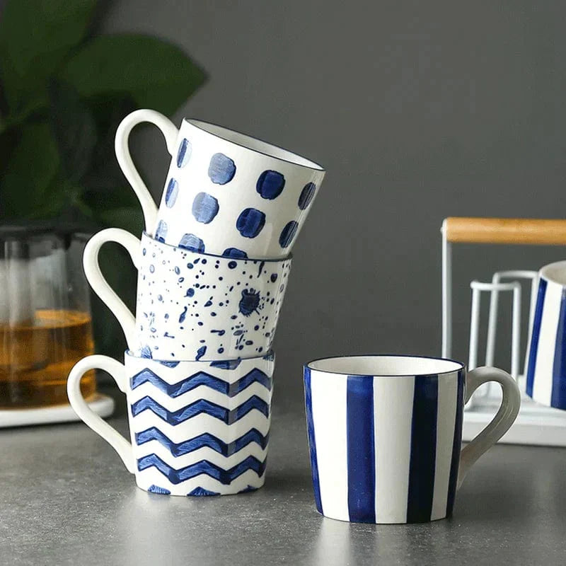Lisslune | White and Blue Ceramic Supplier and Cups | 1.5 L & 350 ml