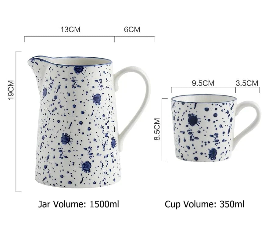 Lisslune | White and Blue Ceramic Supplier and Cups | 1.5 L & 350 ml