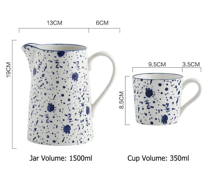 Lisslune | White and Blue Ceramic Supplier and Cups | 1.5 L & 350 ml