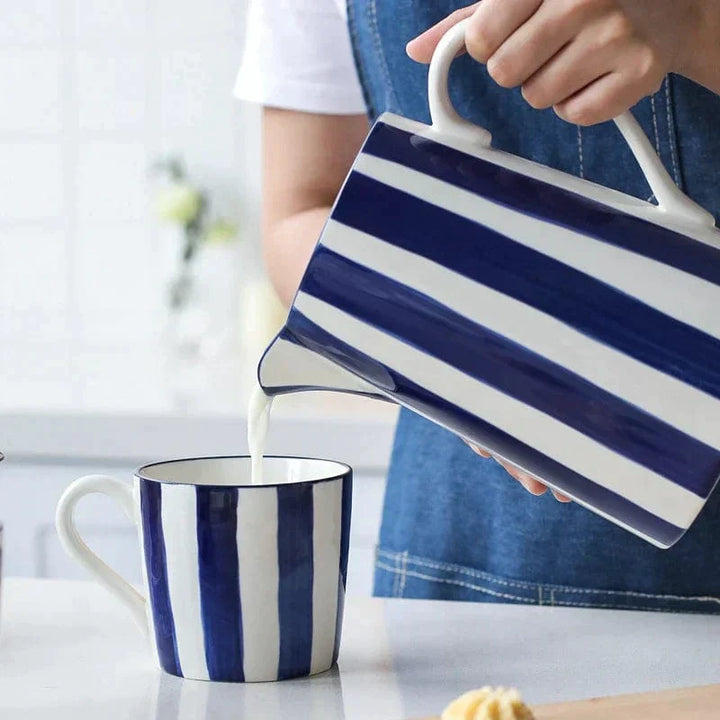 Lisslune | White and Blue Ceramic Supplier and Cups | 1.5 L & 350 ml