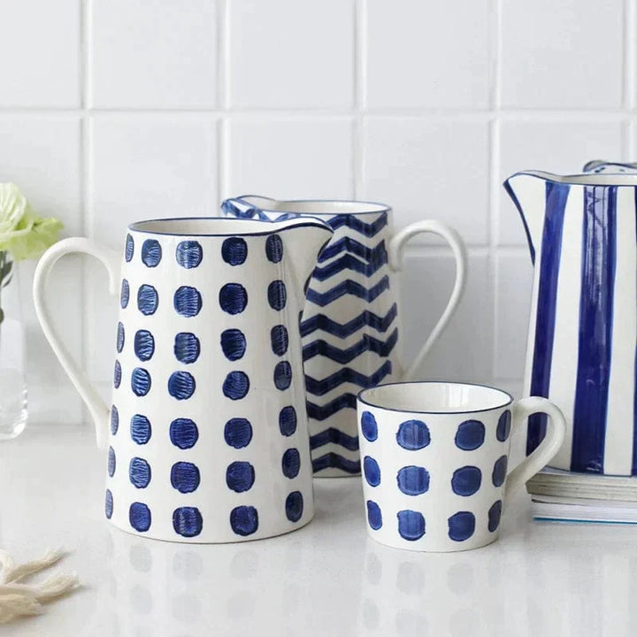 Lisslune | White and Blue Ceramic Supplier and Cups | 1.5 L & 350 ml
