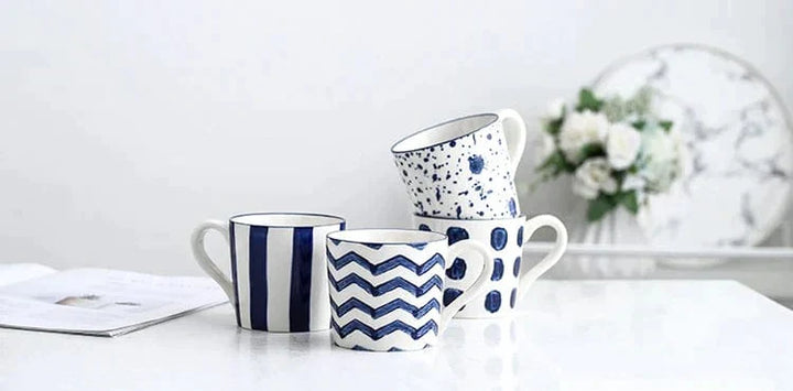 Lisslune | White and Blue Ceramic Supplier and Cups | 1.5 L & 350 ml