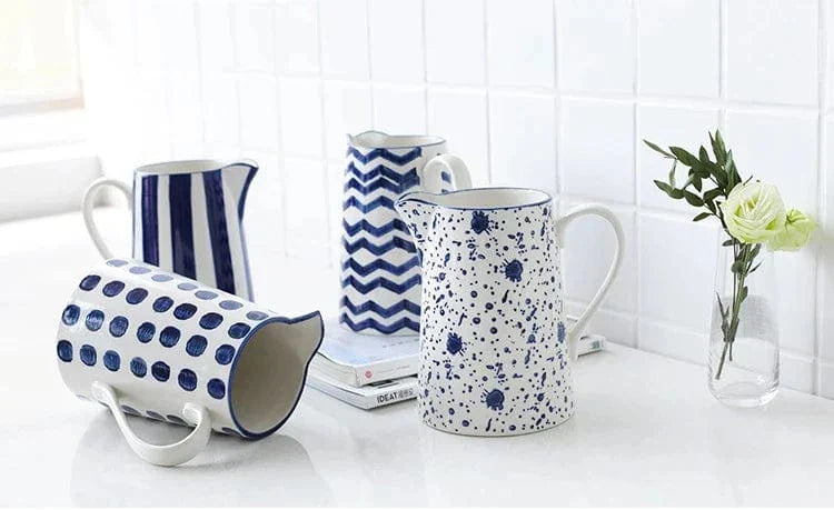 Lisslune | White and Blue Ceramic Supplier and Cups | 1.5 L & 350 ml
