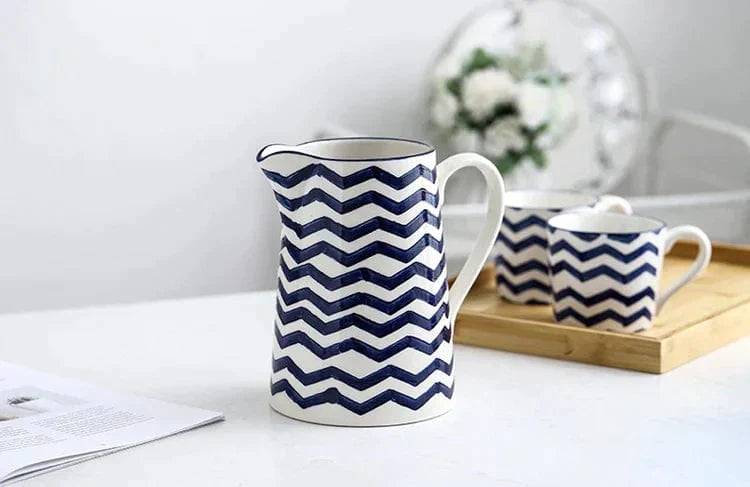 Lisslune | White and Blue Ceramic Supplier and Cups | 1.5 L & 350 ml