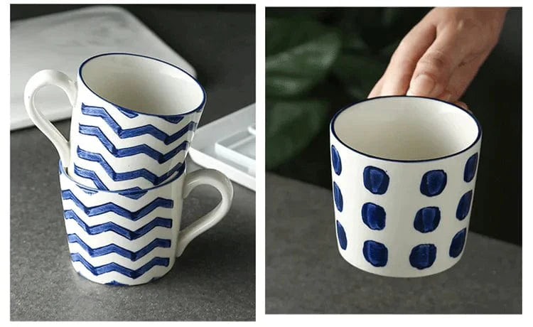 Lisslune | White and Blue Ceramic Supplier and Cups | 1.5 L & 350 ml