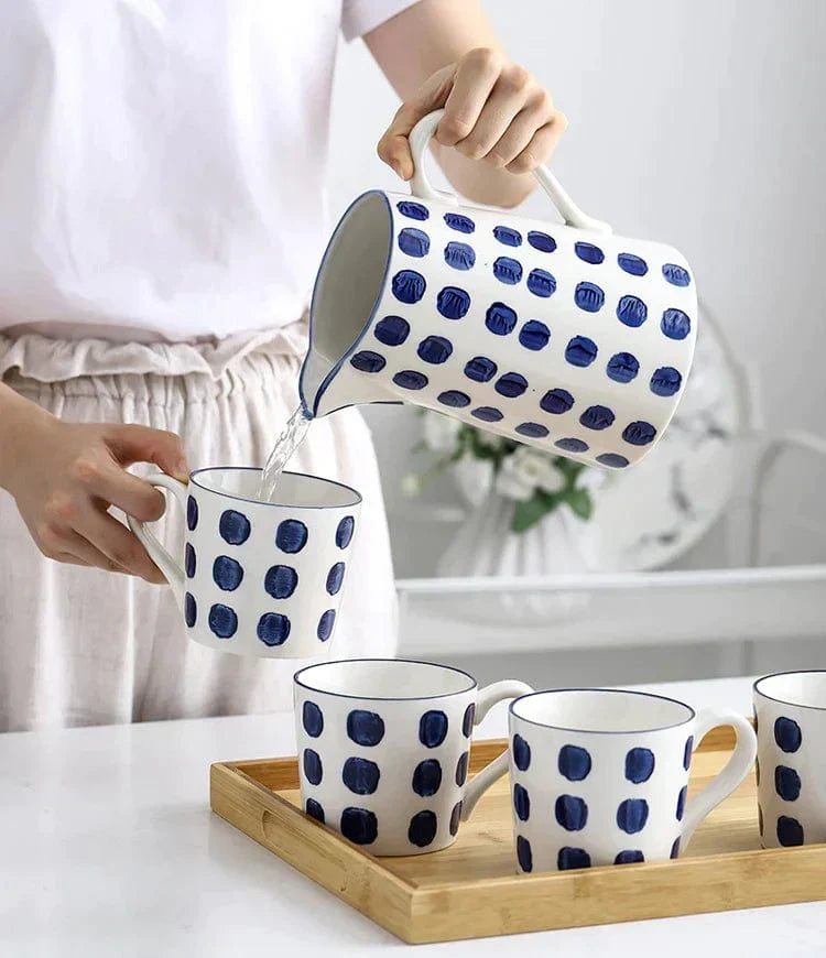 Lisslune | White and Blue Ceramic Supplier and Cups | 1.5 L & 350 ml