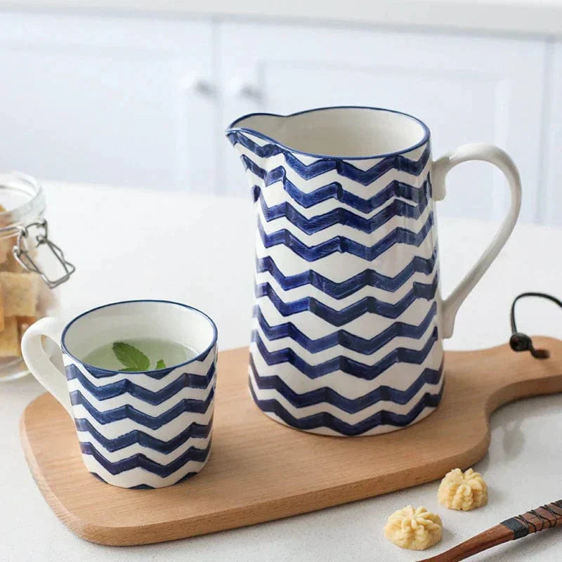Lisslune | White and Blue Ceramic Supplier and Cups | 1.5 L & 350 ml
