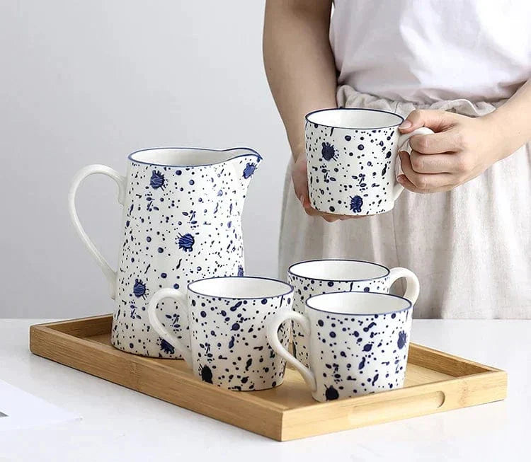 Lisslune | White and Blue Ceramic Supplier and Cups | 1.5 L & 350 ml