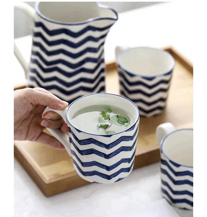 Lisslune | White and Blue Ceramic Supplier and Cups | 1.5 L & 350 ml