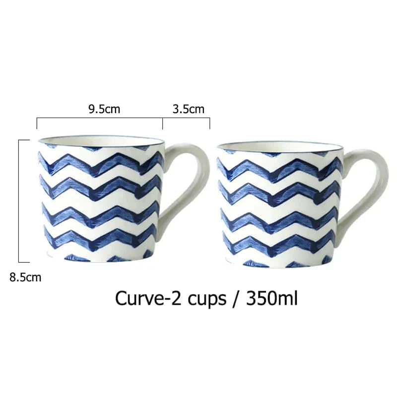 Lisslune | White and Blue Ceramic Supplier and Cups | 1.5 L & 350 ml