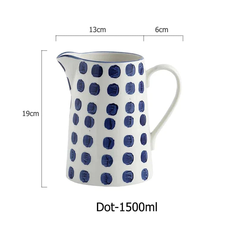 Lisslune | White and Blue Ceramic Supplier and Cups | 1.5 L & 350 ml