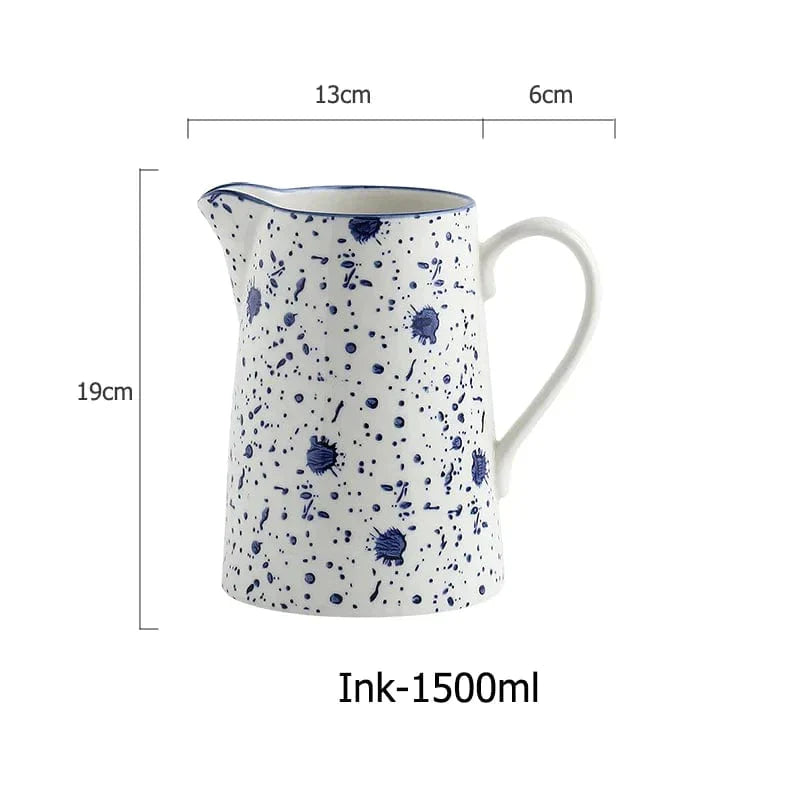 Lisslune | White and Blue Ceramic Supplier and Cups | 1.5 L & 350 ml
