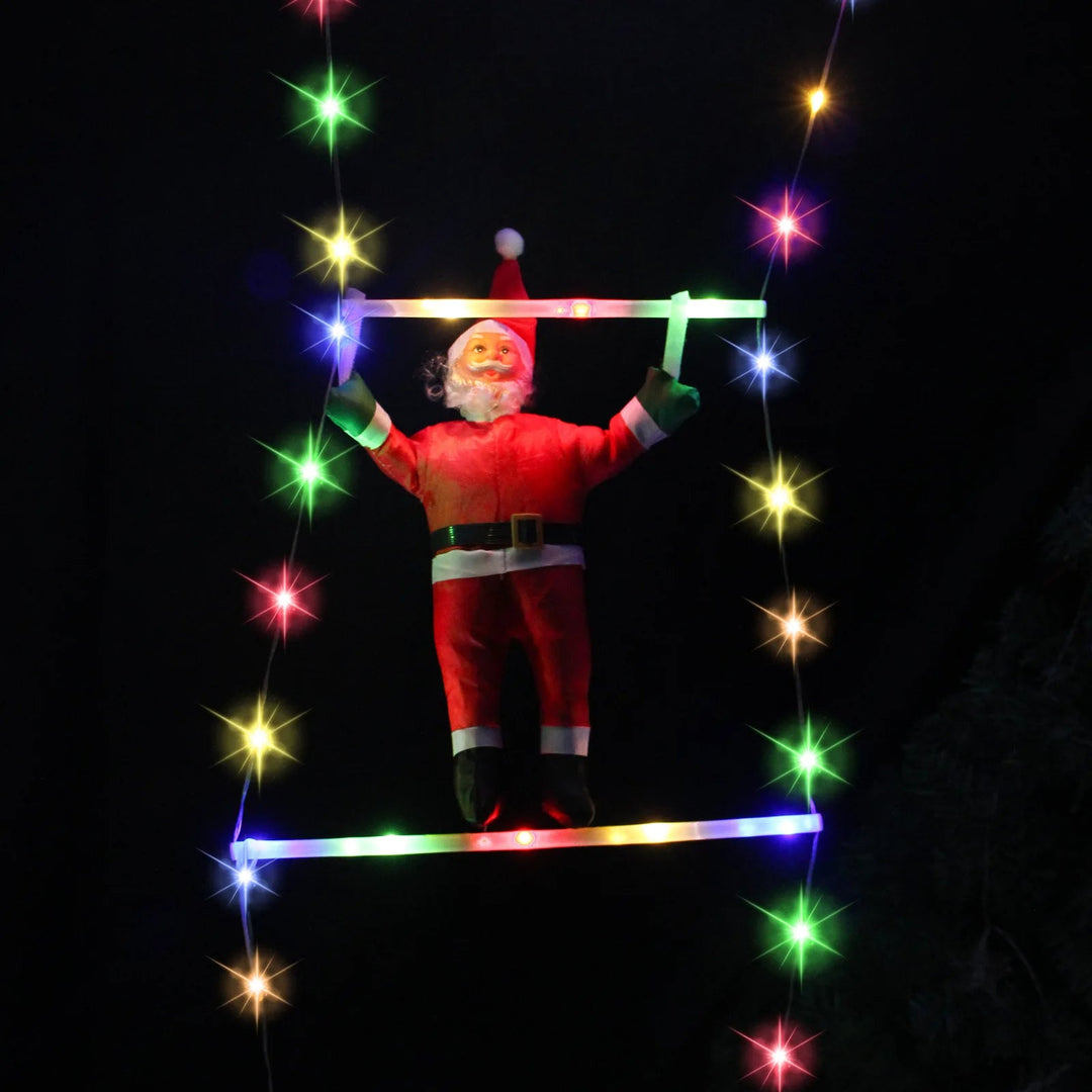 Lisslune | Santa Claus Climbing Ladder with LED String Lights – Festive Christmas Decor for Home, Window & Tree