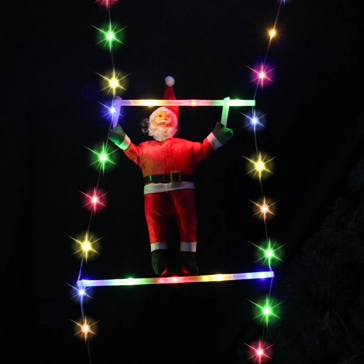 Lisslune | Santa Claus Climbing Ladder with LED String Lights – Festive Christmas Decor for Home, Window & Tree
