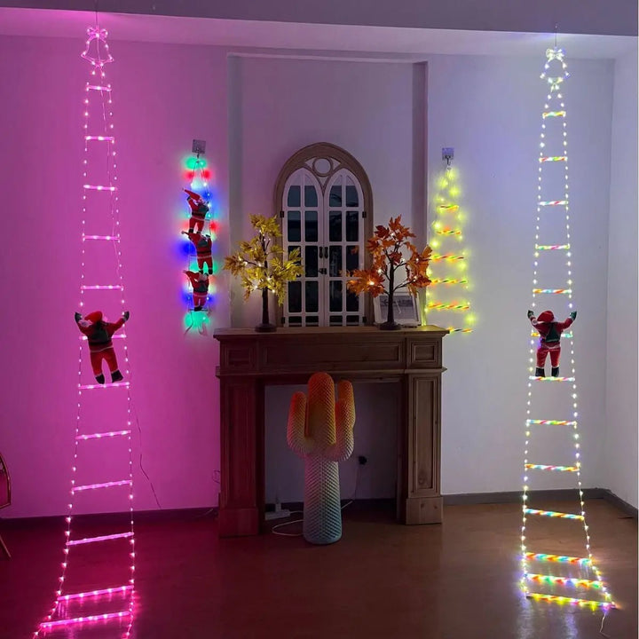 Lisslune | Santa Claus Climbing Ladder with LED String Lights – Festive Christmas Decor for Home, Window & Tree