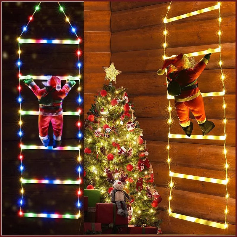 Lisslune | Santa Claus Climbing Ladder with LED String Lights – Festive Christmas Decor for Home, Window & Tree