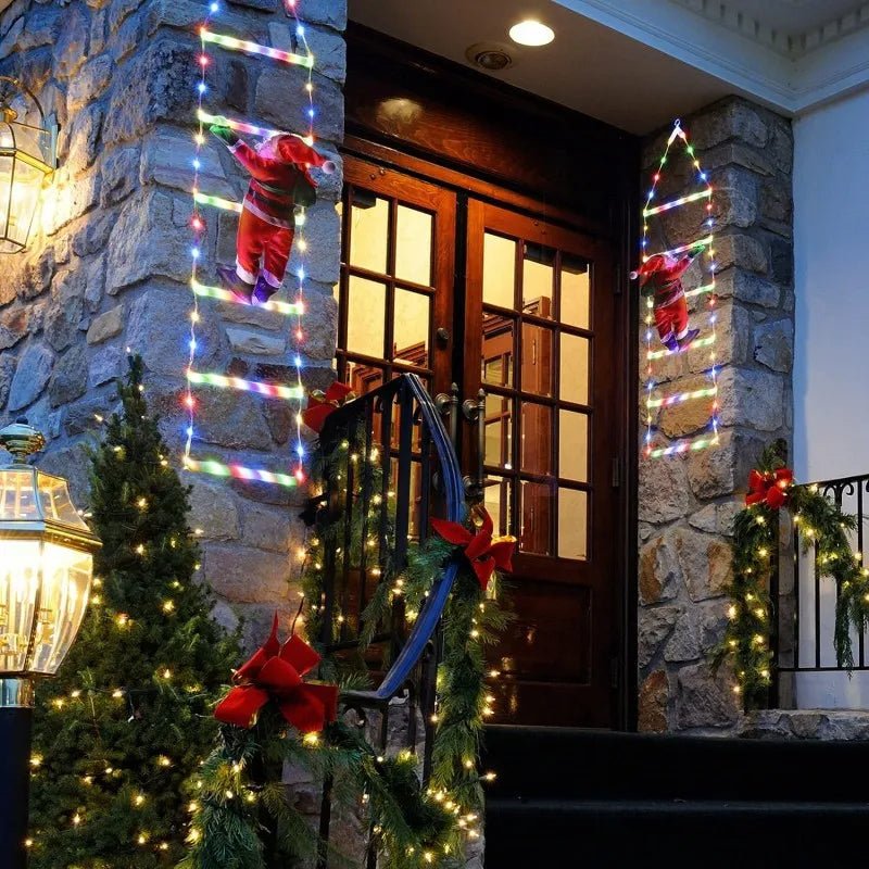 Lisslune | Santa Claus Climbing Ladder with LED String Lights – Festive Christmas Decor for Home, Window & Tree