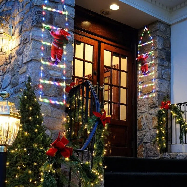 Lisslune | Santa Claus Climbing Ladder with LED String Lights – Festive Christmas Decor for Home, Window & Tree