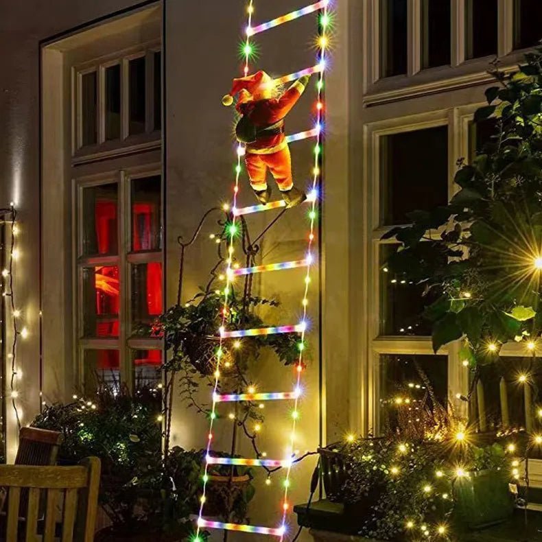 Lisslune | Santa Claus Climbing Ladder with LED String Lights – Festive Christmas Decor for Home, Window & Tree