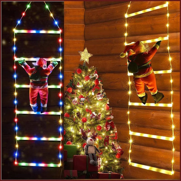 Lisslune | Santa Claus Climbing Ladder with LED String Lights – Festive Christmas Decor for Home, Window & Tree