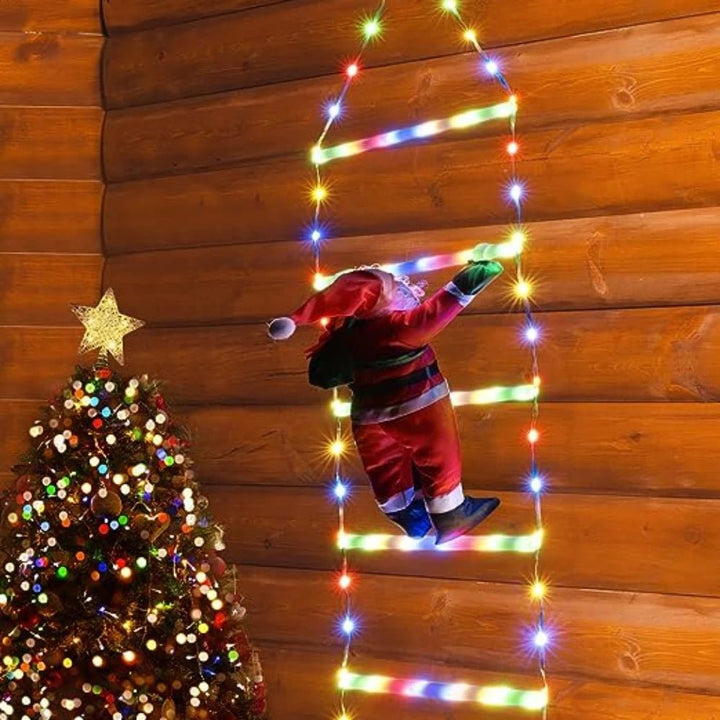 Lisslune | Santa Claus Climbing Ladder with LED String Lights – Festive Christmas Decor for Home, Window & Tree