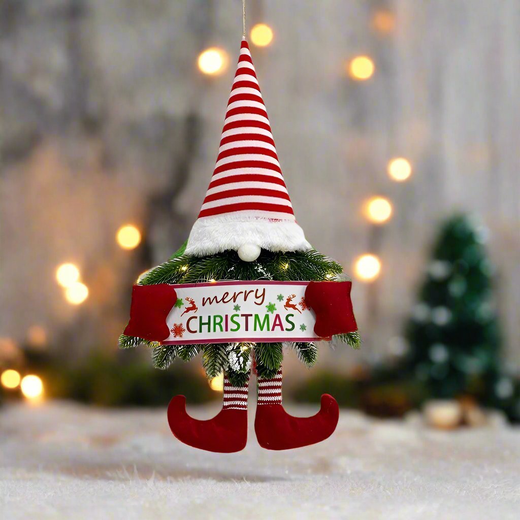 Lisslune | Santa Gnome with Christmas Wreath and Sparkling LED Lights – Perfect for Front Door, Wall, or Window Festive Magic
