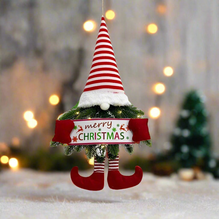 Lisslune | Santa Gnome with Christmas Wreath and Sparkling LED Lights – Perfect for Front Door, Wall, or Window Festive Magic