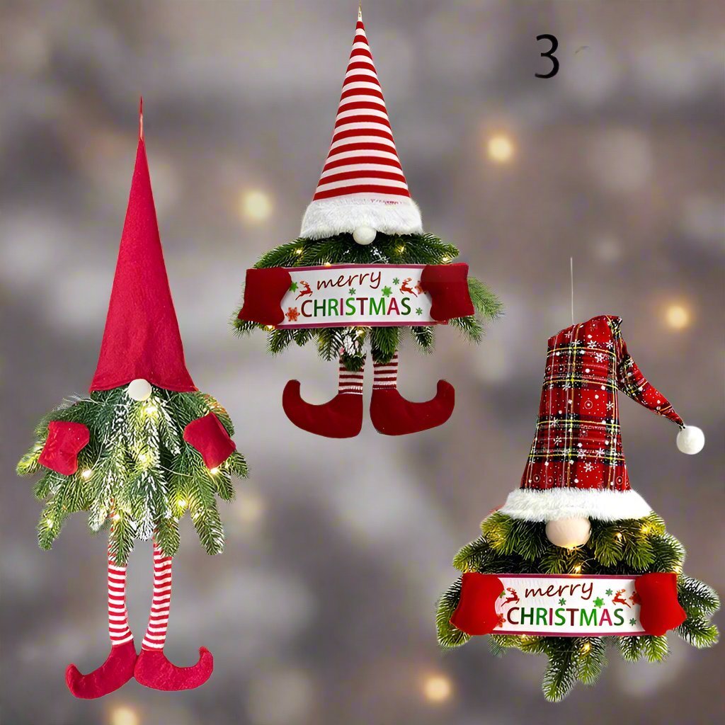 Lisslune | Santa Gnome with Christmas Wreath and Sparkling LED Lights – Perfect for Front Door, Wall, or Window Festive Magic