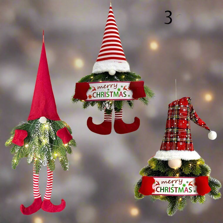 Lisslune | Santa Gnome with Christmas Wreath and Sparkling LED Lights – Perfect for Front Door, Wall, or Window Festive Magic