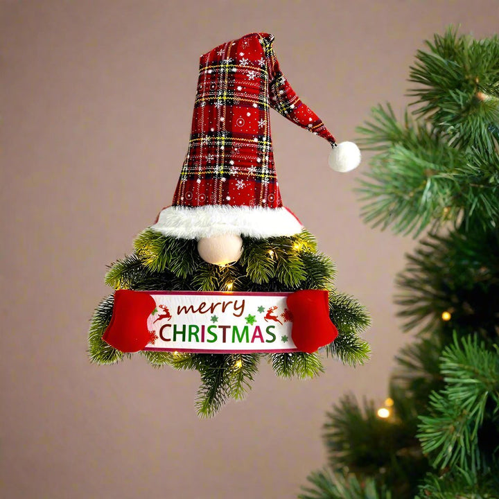 Lisslune | Santa Gnome with Christmas Wreath and Sparkling LED Lights – Perfect for Front Door, Wall, or Window Festive Magic