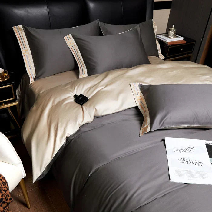Lisslune | Satin Cotton Embroidered Bedding Set - Luxora
