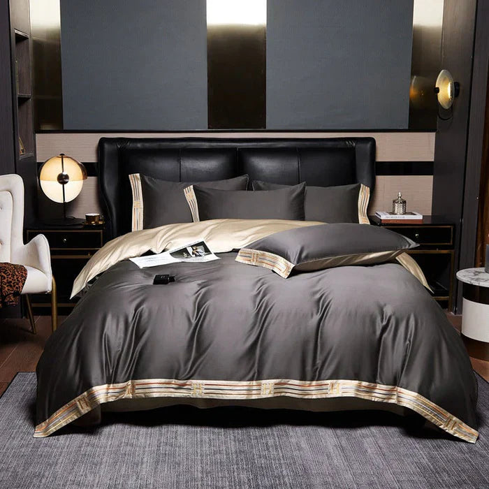 Lisslune | Satin Cotton Embroidered Bedding Set - Luxora
