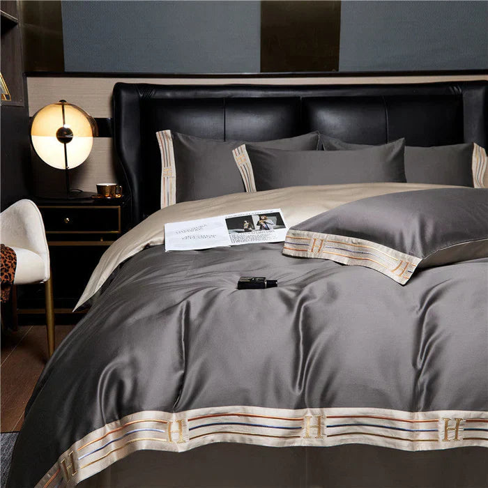Lisslune | Satin Cotton Embroidered Bedding Set - Luxora
