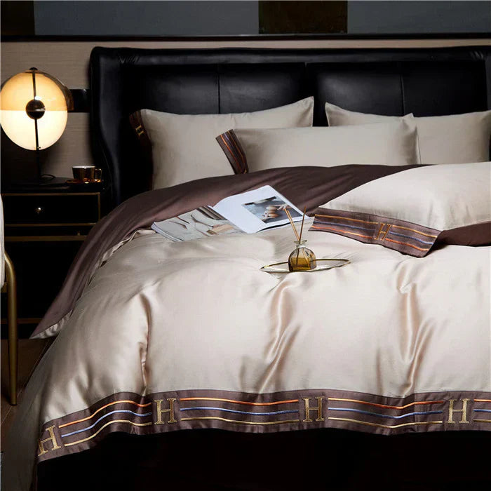 Lisslune | Satin Cotton Embroidered Bedding Set - Luxora