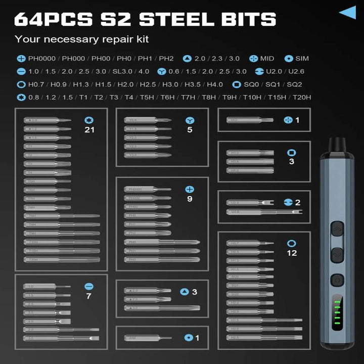 Lisslune | 64-In-1 Precision Electric Screwdriver Set