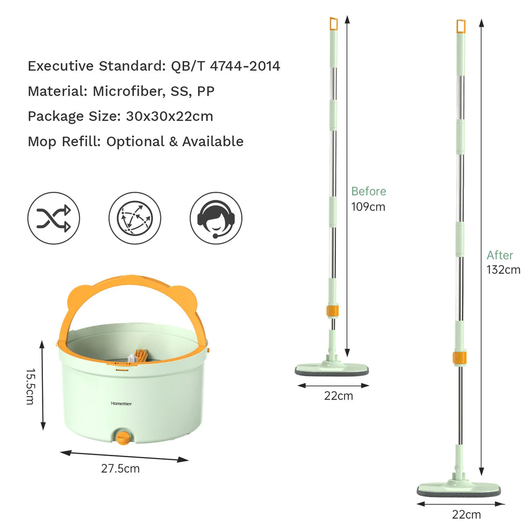 Lisslune | Self-Rotating Flat Mop with Bucket - SpinMop