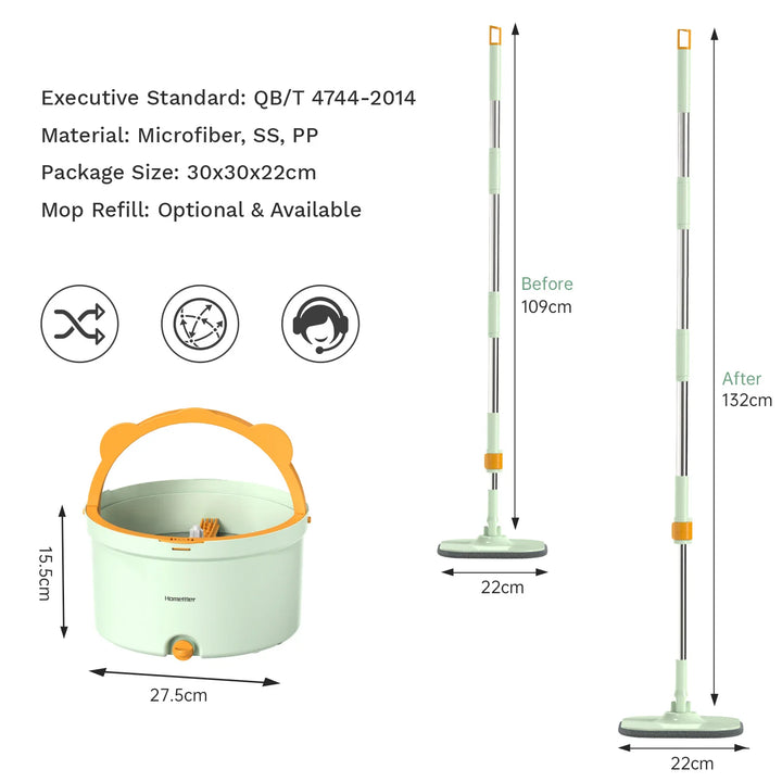 Lisslune | Self-Rotating Flat Mop with Bucket - SpinMop