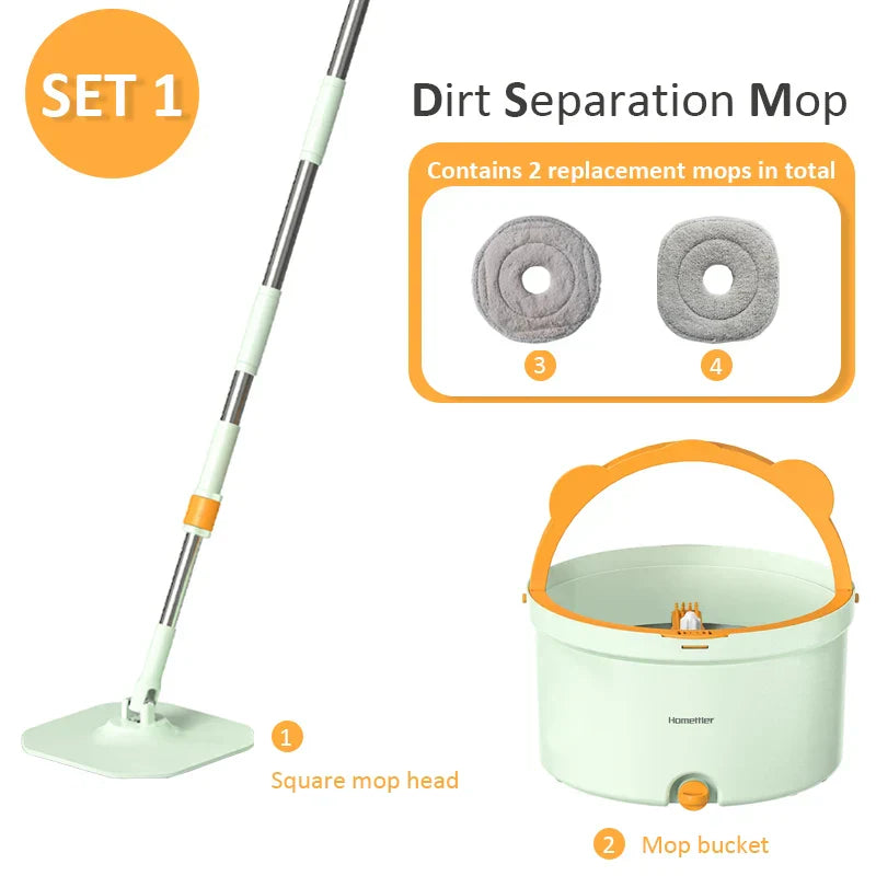Lisslune | Self-Rotating Flat Mop with Bucket - SpinMop
