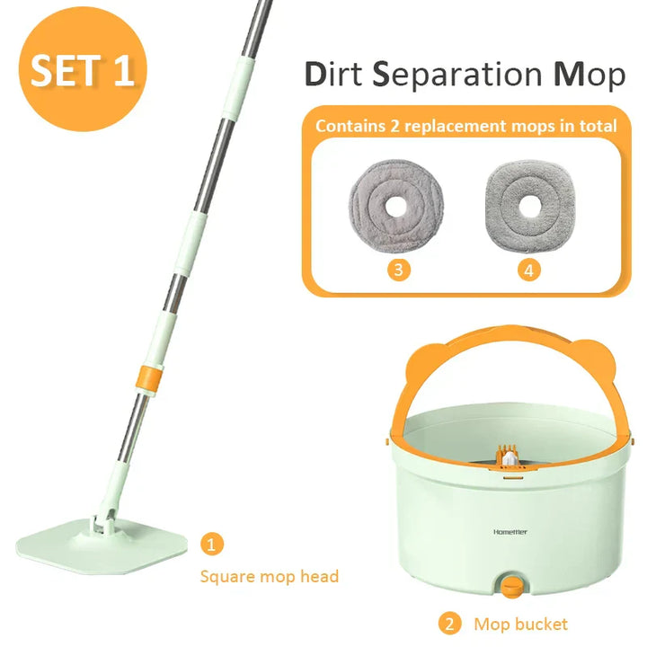Lisslune | Self-Rotating Flat Mop with Bucket - SpinMop