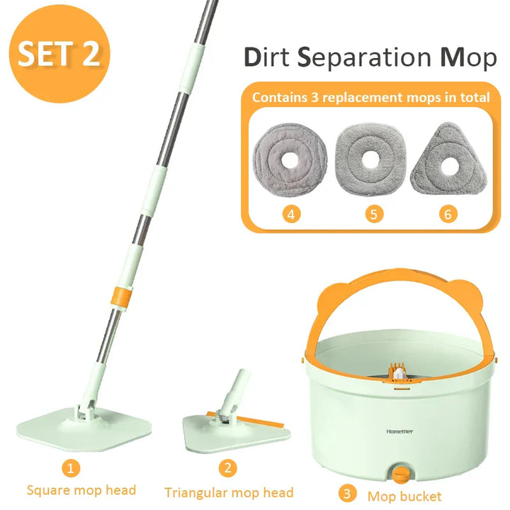 Lisslune | Self-Rotating Flat Mop with Bucket - SpinMop